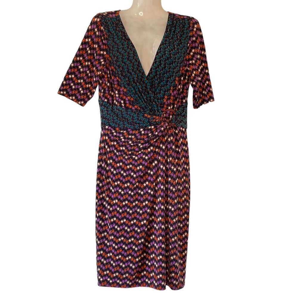 Jones NY Teal Bliss Midi Dress NEW Wrap Look Sheath Multicolor Polka Dots 6